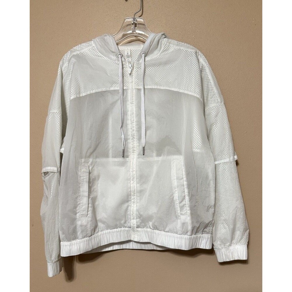 Lululemon Athletic Jacket White Hooded Lightweight Windbreaker Women Sz 8 / Med